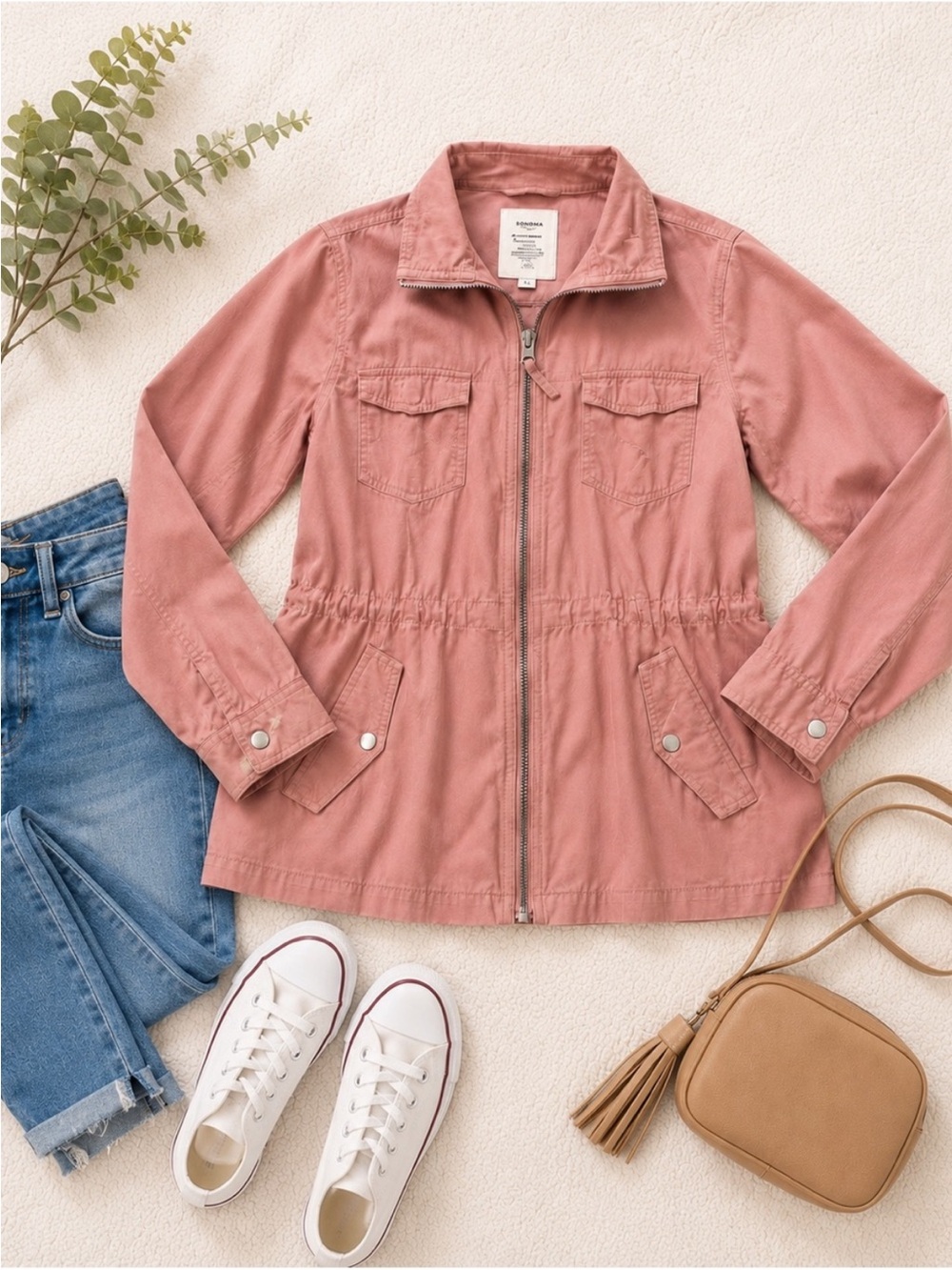 Sonoma Dusty Rose Utility Jacket Women’s XL Lightweight Zip Front